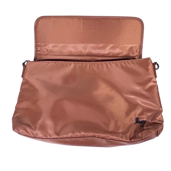 Lug Shoulder Crossboy Bag Purse Travel Brown Polyester Quilted Used - Picture 7 of 16